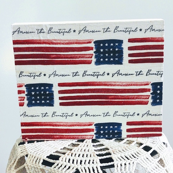 TIERED TRAY DECOR/MINI WOOD SIGN/AMERICA THE BEAUTIFUL SIGN/FLAG DECOR/JULY 4TH - Picture 1 of 3